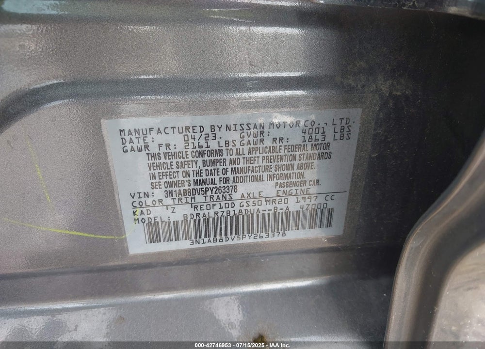 2023 NISSAN SENTRA SR XTRONIC CVT VIN: 3N1AB8DV5PY263378