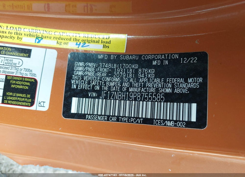 2023 TOYOTA GR 86 VIN: JF1ZNBH19P8755585