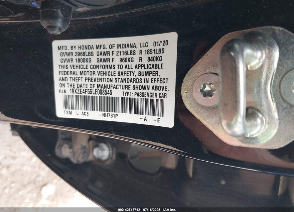2020 HONDA INSIGHT VIN: 19XZE4F55LE008545