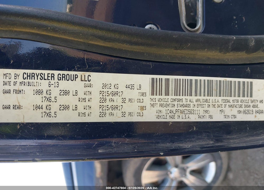 2014 JEEP PATRIOT VIN: 1C4NJPFA0ED563111