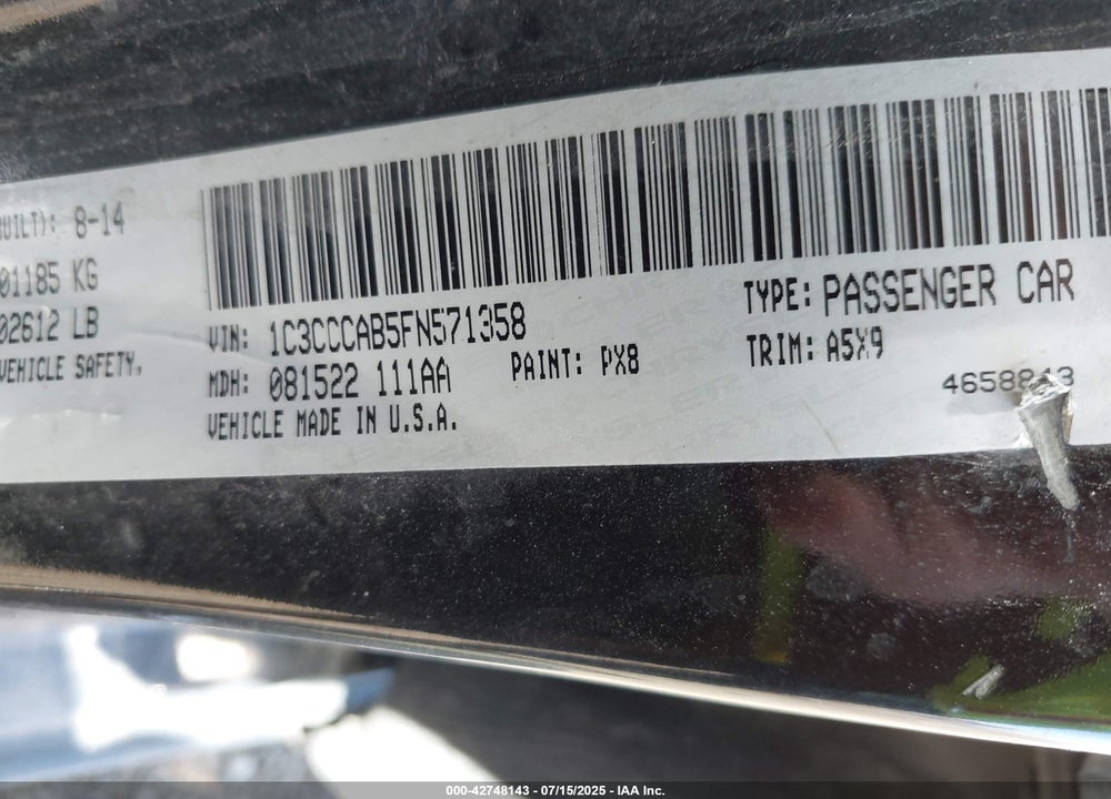2015 CHRYSLER 200 VIN: 1C3CCCAB5FN571358