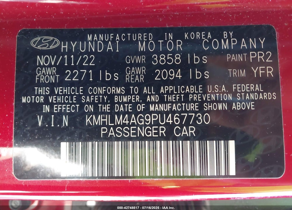 2023 HYUNDAI ELANTRA SEL VIN: KMHLM4AG9PU467730