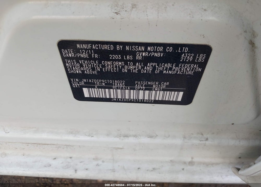 2012 NISSAN LEAF VIN: JN1AZ0CP9CT018022