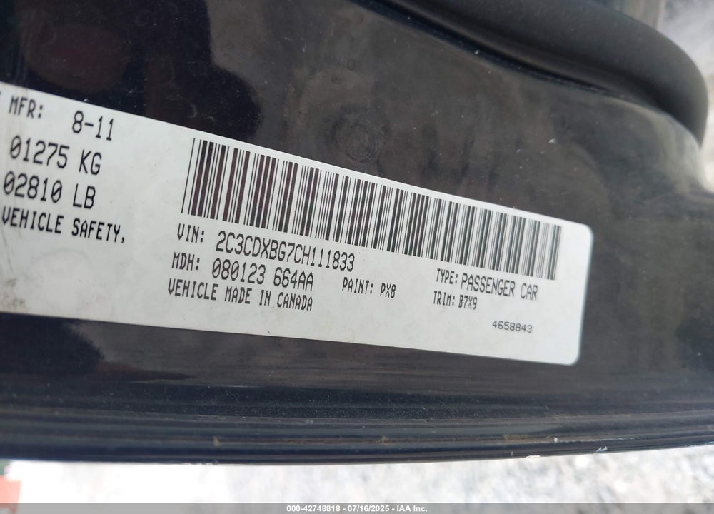 2012 DODGE CHARGER VIN: 2C3CDXBG7CH111833