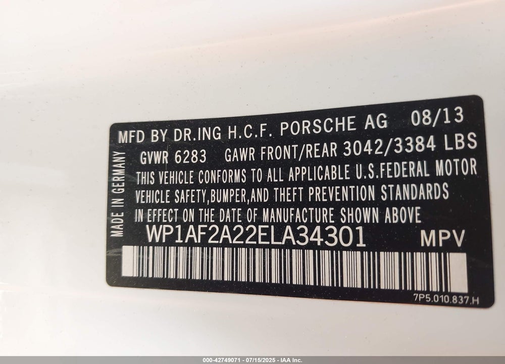 2014 PORSCHE CAYENNE DIESEL VIN: WP1AF2A22ELA34301