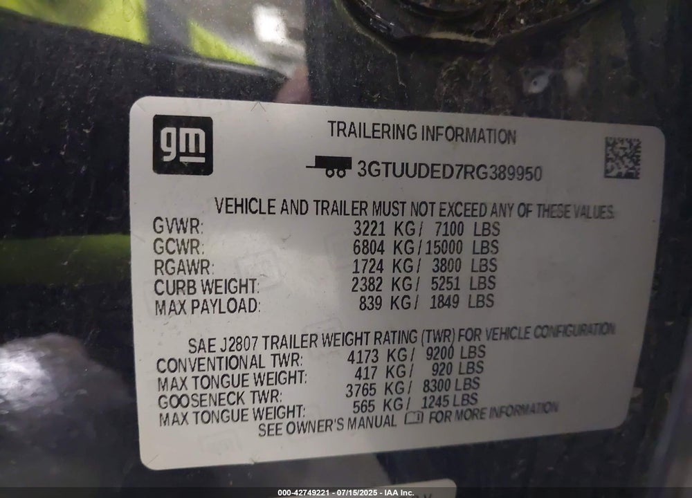 2024 GMC SIERRA 1500 VIN: 3GTUUDED7RG389950