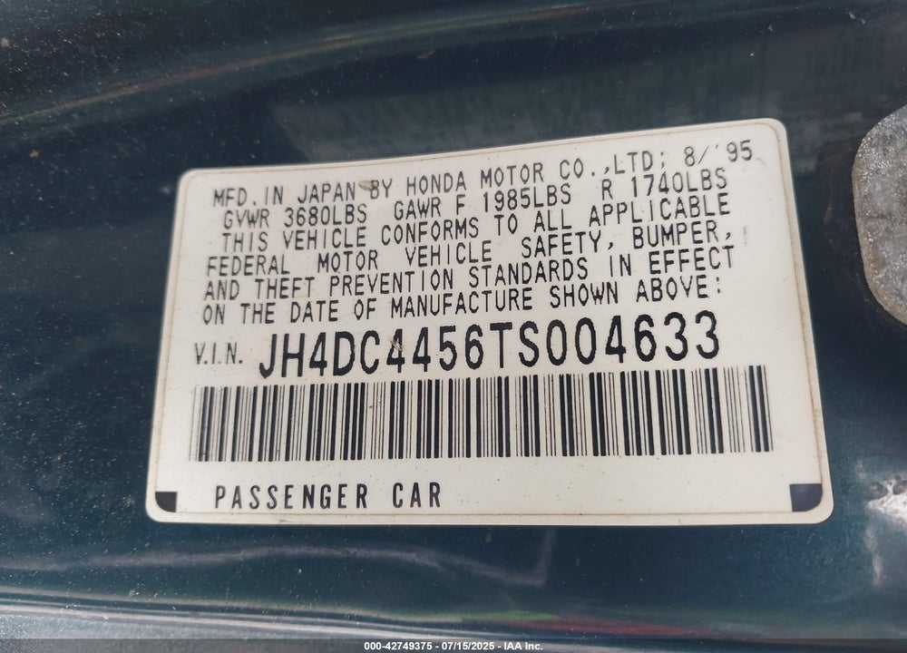 1996 ACURA INTEGRA LS VIN: JH4DC4456TS004633
