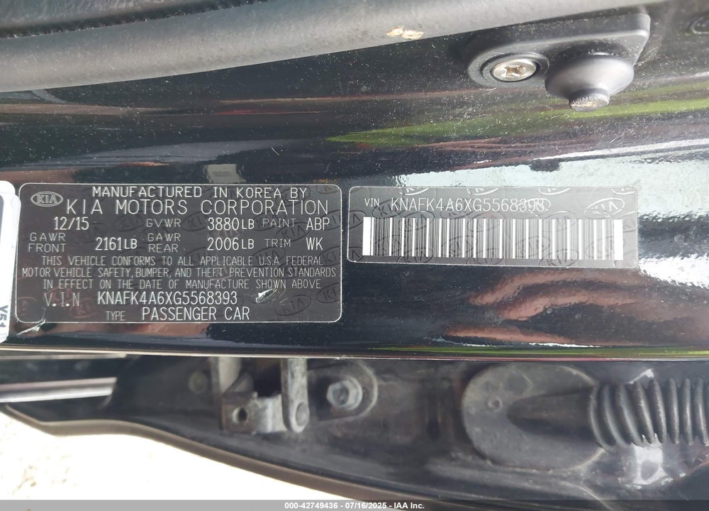 2016 KIA FORTE VIN: KNAFK4A6XG5568393