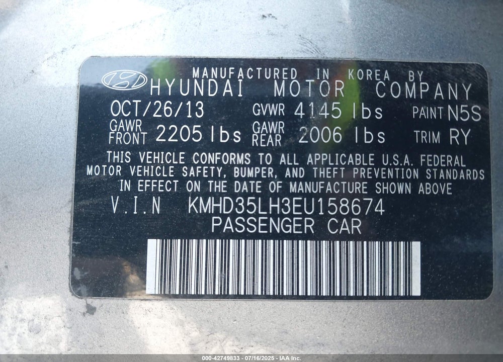 2014 HYUNDAI ELANTRA GT VIN: KMHD35LH3EU158674
