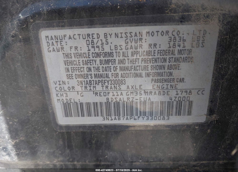 2015 NISSAN SENTRA VIN: 3N1AB7AP6FY330083