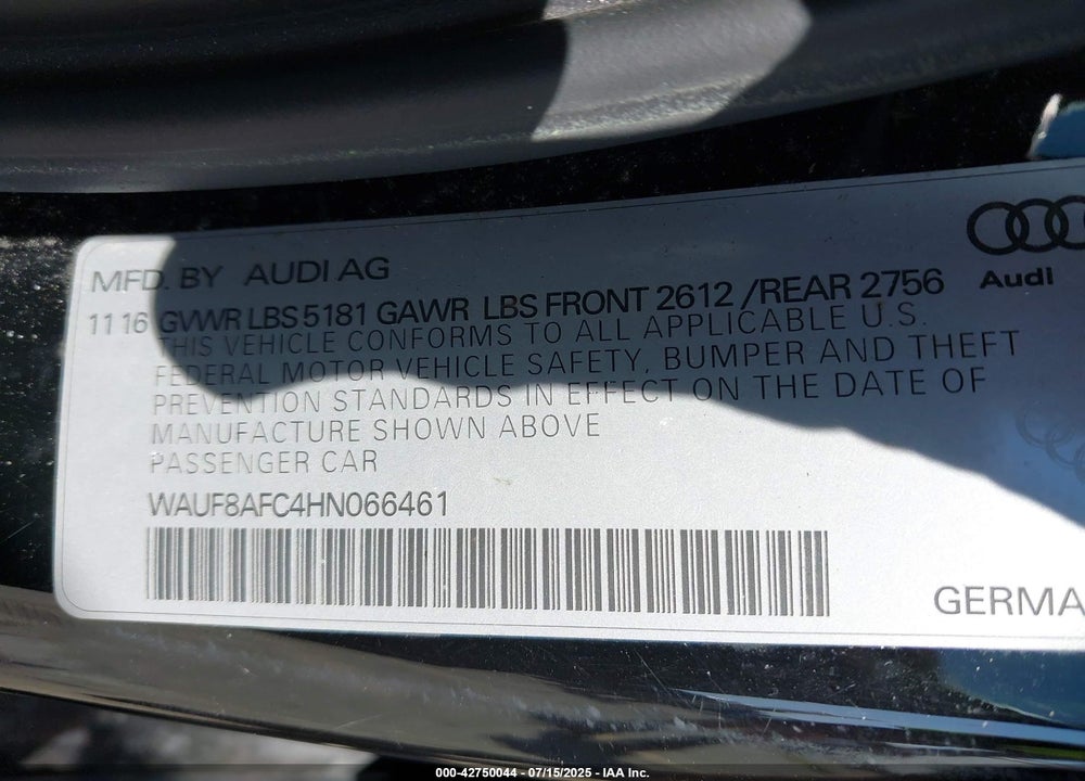 2017 AUDI A6 VIN: WAUF8AFC4HN066461