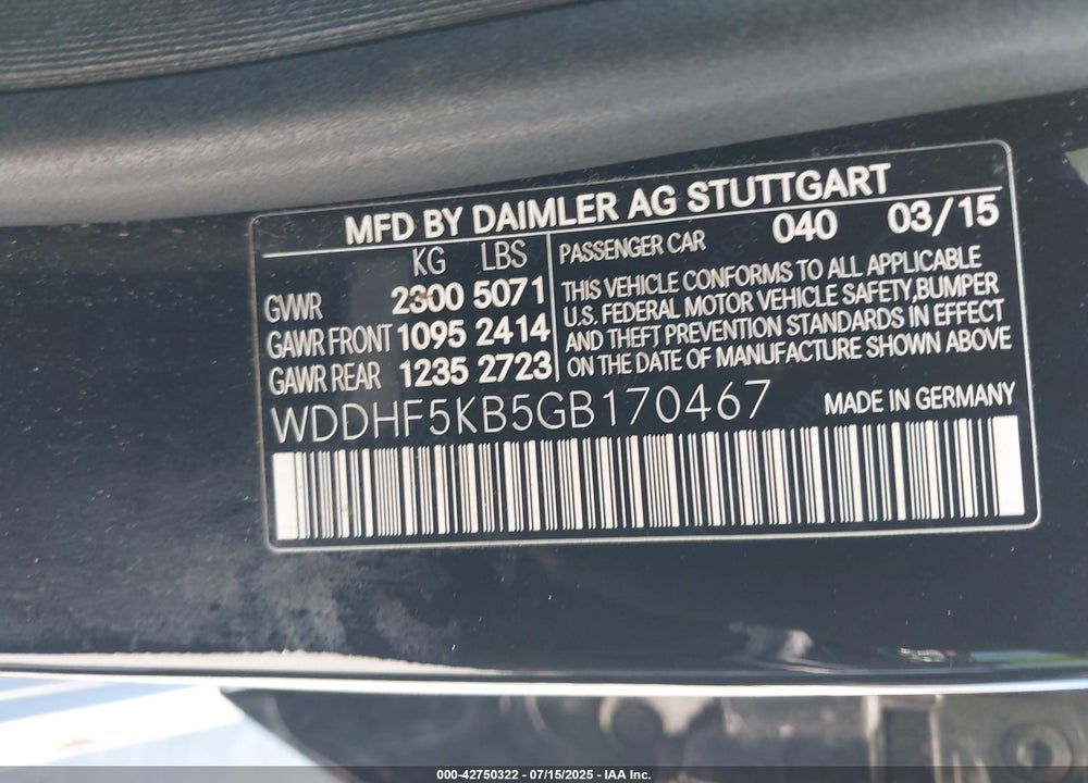 2016 MERCEDES-BENZ E-CLASS VIN: WDDHF5KB5GB170467