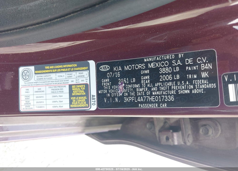 2017 KIA FORTE VIN: 3KPFL4A77HE017336