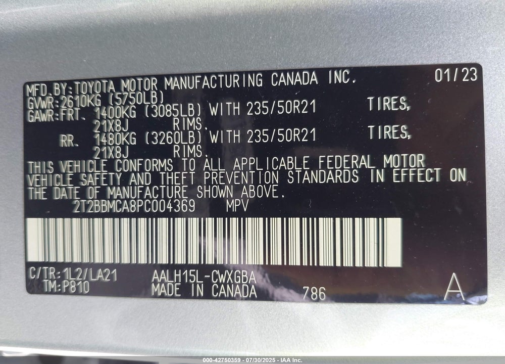 2023 LEXUS RX 350H VIN: 2T2BBMCA8PC004369