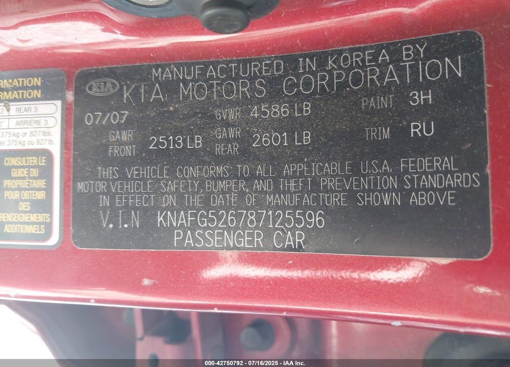 2008 KIA RONDO LX V6 VIN: KNAFG526787125596
