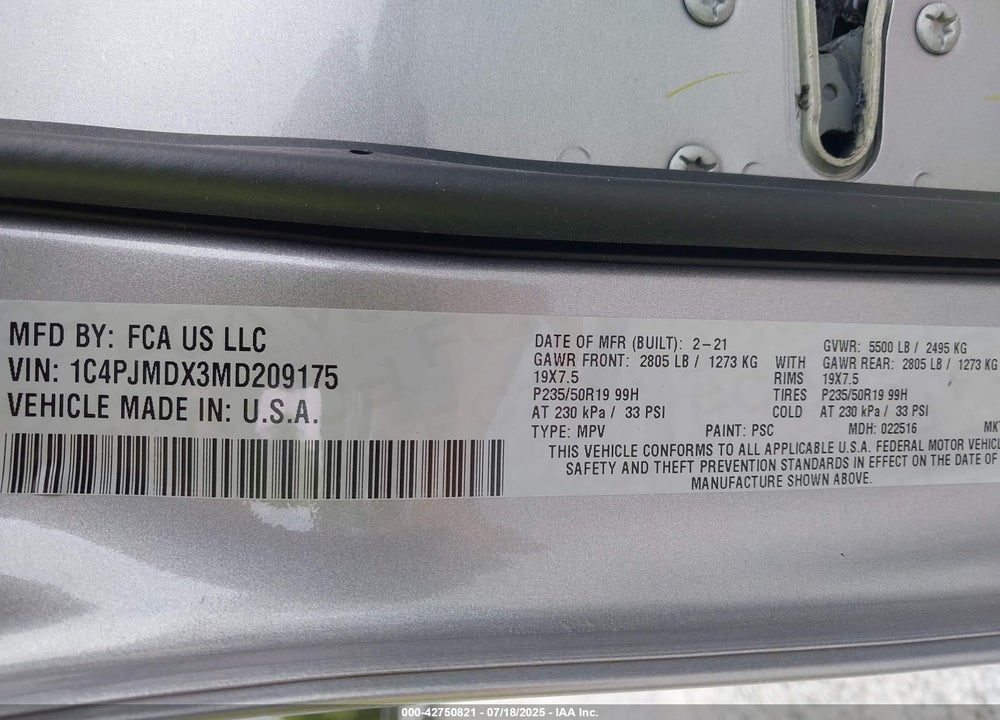 2021 JEEP CHEROKEE VIN: 1C4PJMDX3MD209175