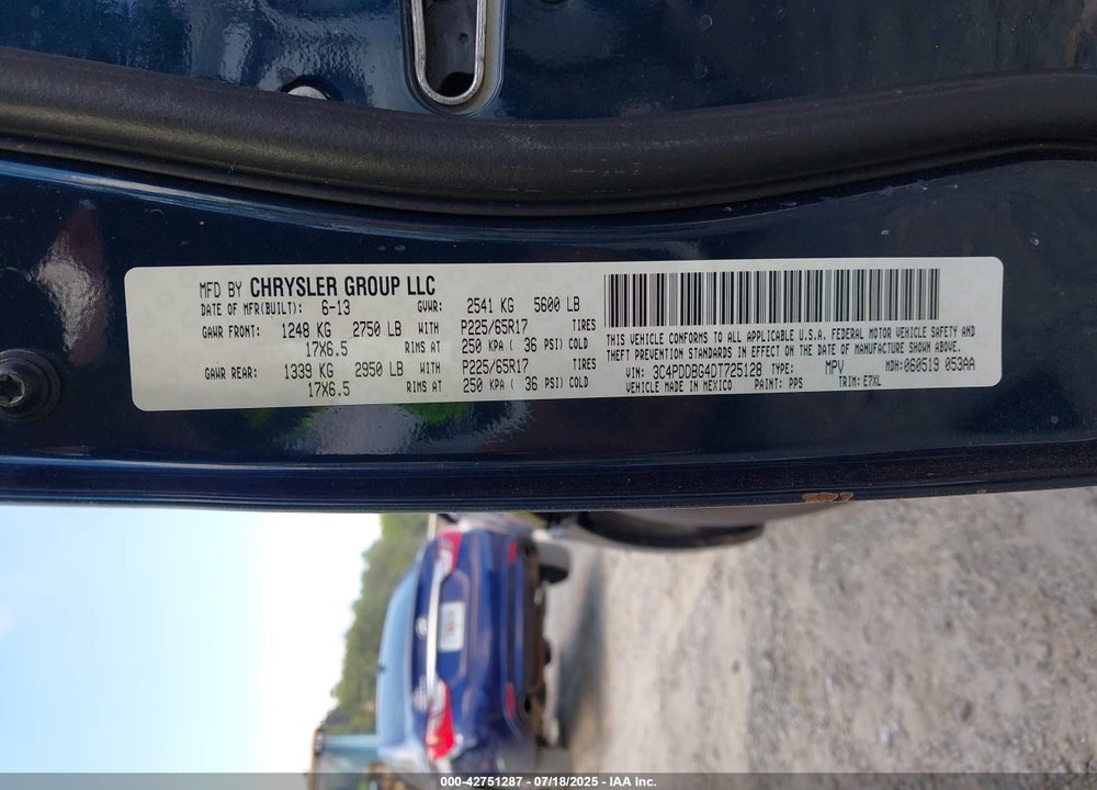 2013 DODGE JOURNEY VIN: 3C4PDDBG4DT725128