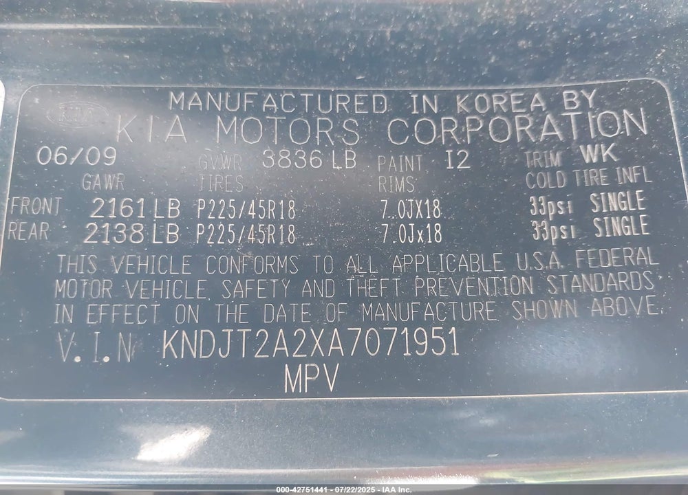 2010 KIA SOUL VIN: KNDJT2A2XA7071951