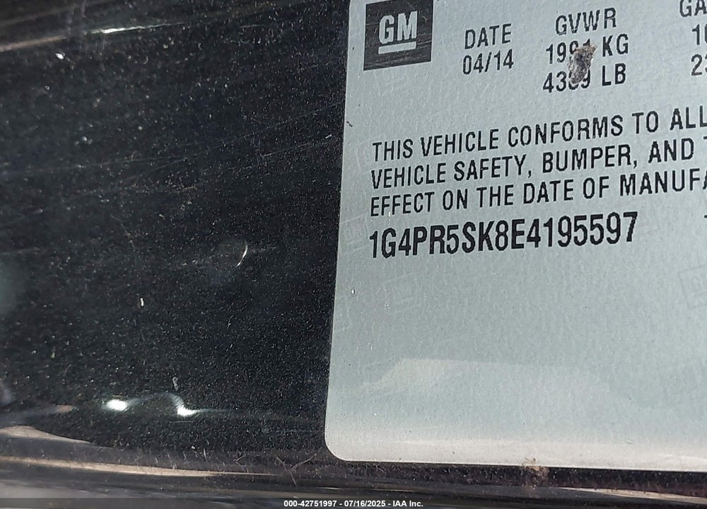 2014 BUICK VERANO VIN: 1G4PR5SK8E4195597