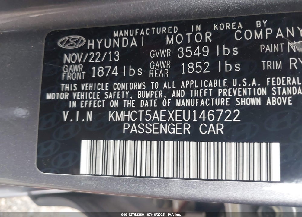 2014 HYUNDAI ACCENT GS VIN: KMHCT5AEXEU146722