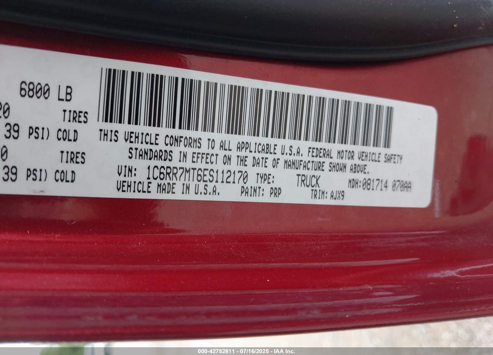 2014 RAM 1500 VIN: 1C6RR7MT6ES112170