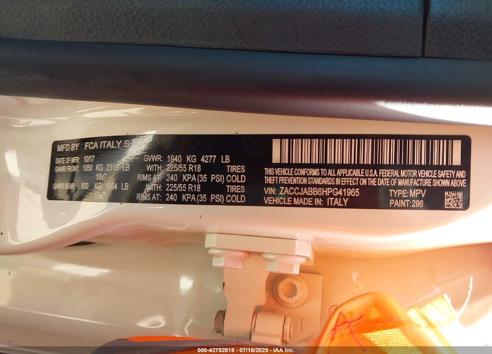2017 JEEP RENEGADE VIN: ZACCJABB6HPG41965
