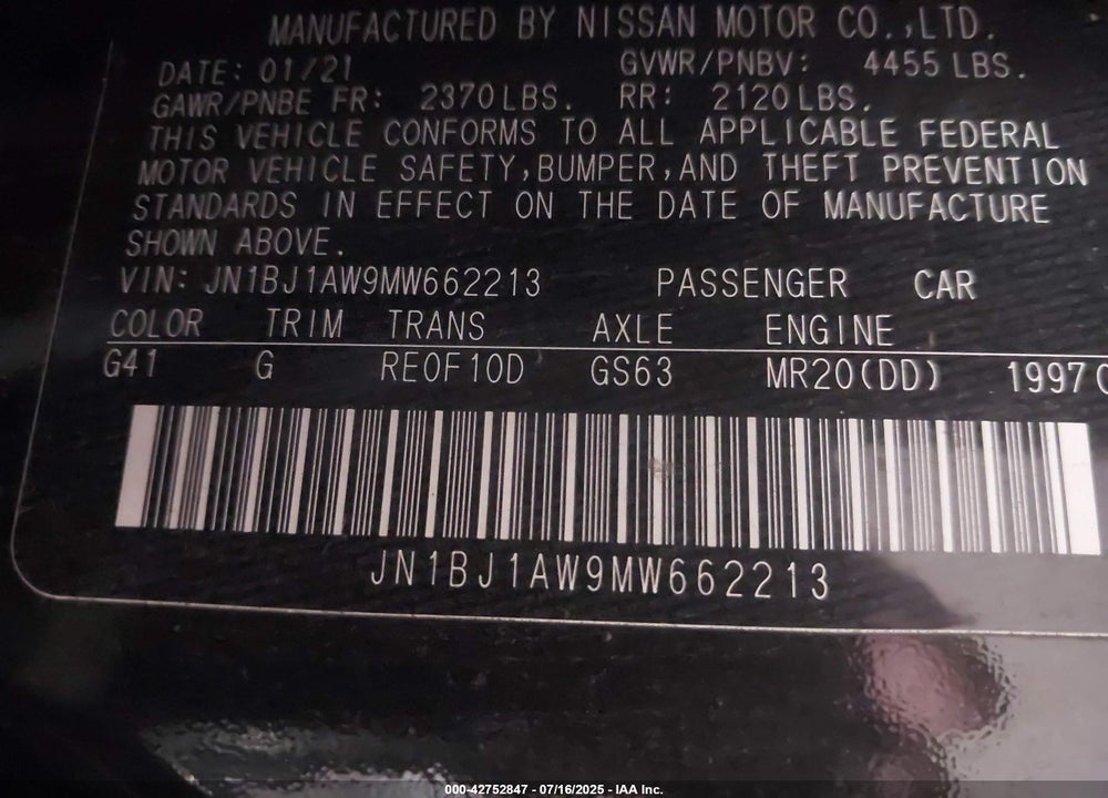 2021 NISSAN ROGUE SPORT VIN: JN1BJ1AW9MW662213