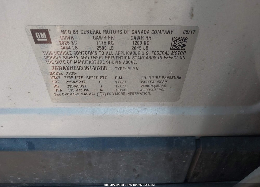2018 CHEVROLET EQUINOX VIN: 2GNAXHEV3J6148288