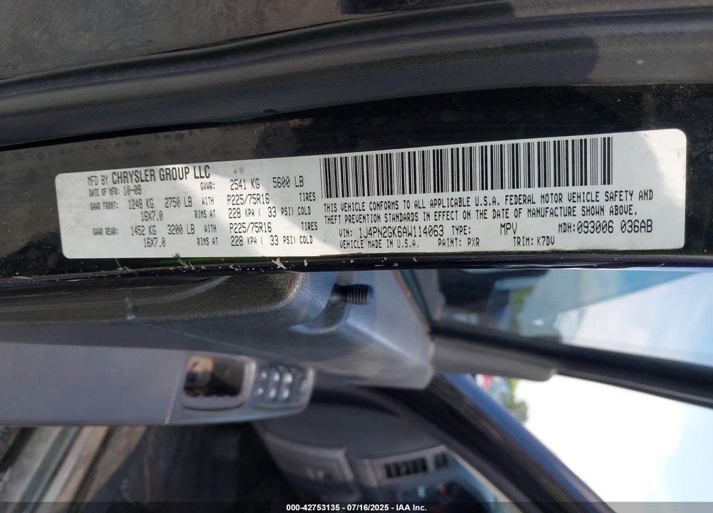 2010 JEEP LIBERTY VIN: 1J4PN2GK6AW114063