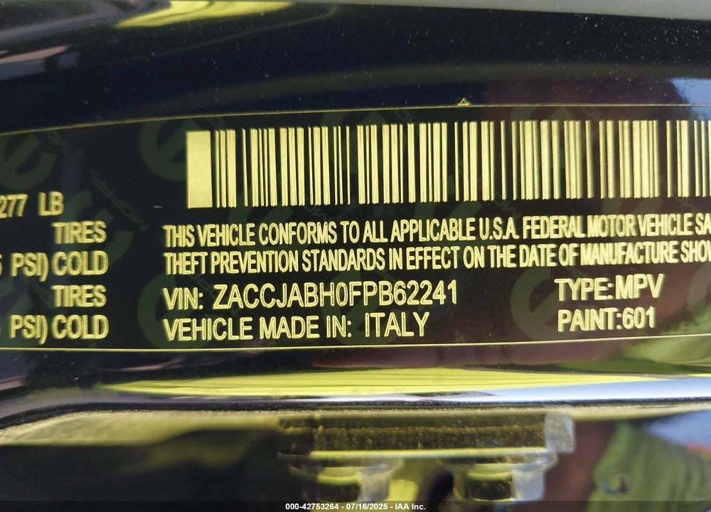 2015 JEEP RENEGADE VIN: ZACCJABH0FPB62241