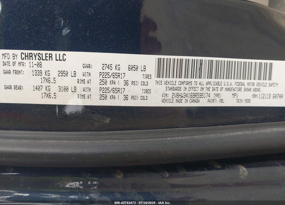 2009 VOLKSWAGEN ROUTAN SE VIN: 2V8HW34169R595174
