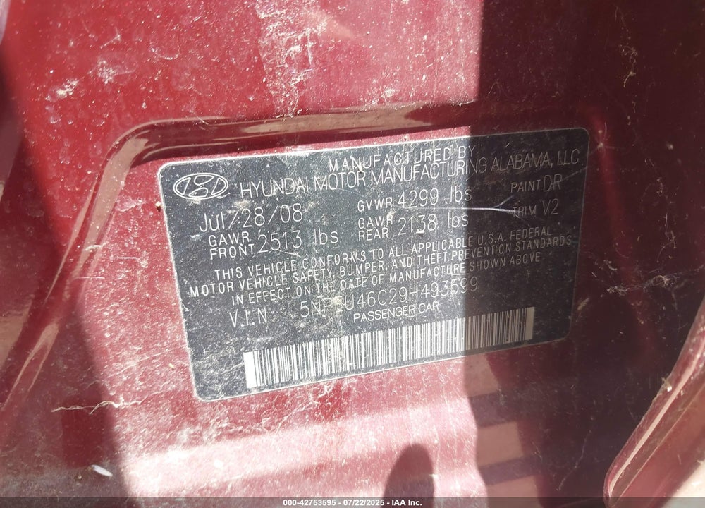 2009 HYUNDAI SONATA LIMITED VIN: 5NPEU46C29H493599
