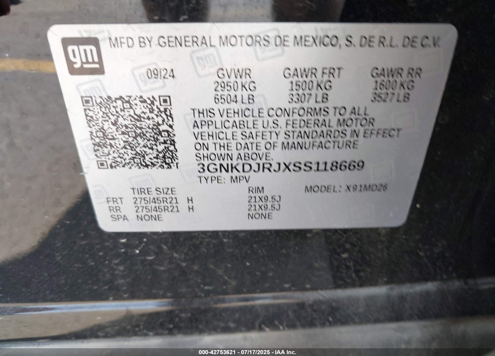 2025 CHEVROLET BLAZER VIN: 3GNKDJRJXSS118669