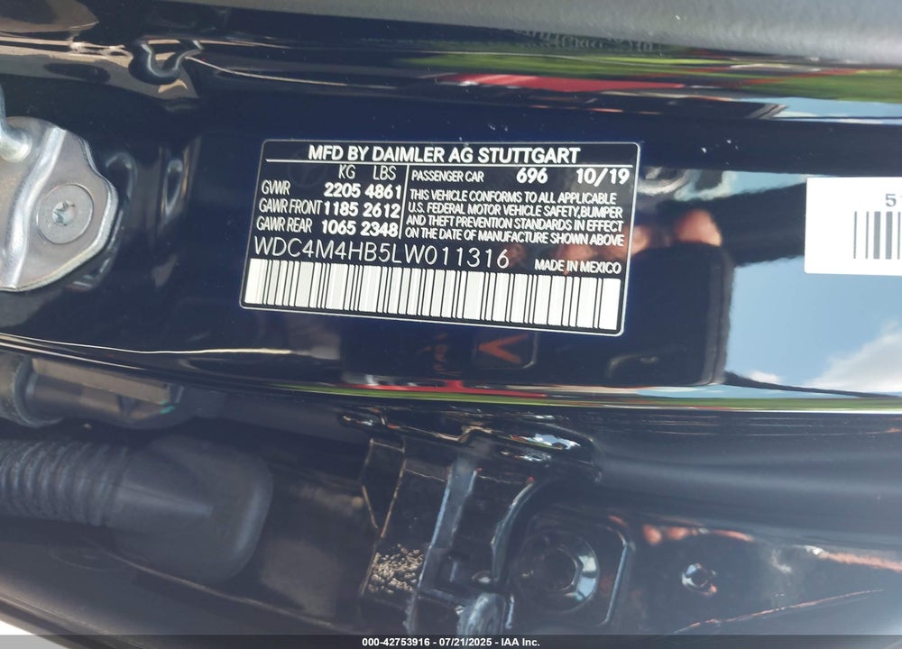 2020 MERCEDES-BENZ GLB-CLASS VIN: WDC4M4HB5LW011316
