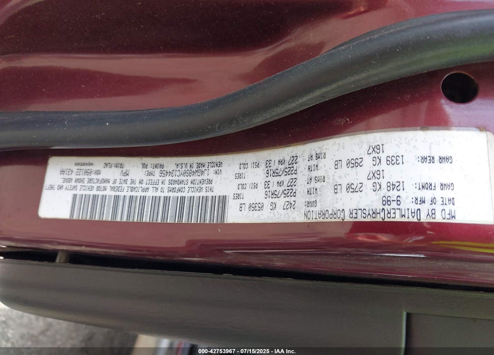 2000 JEEP GRAND CHEROKEE LAREDO VIN: 1J4GW48S0YC134456