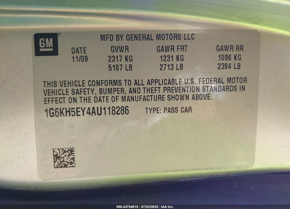 2010 CADILLAC DTS VIN: 1G6KH5EY4AU118286