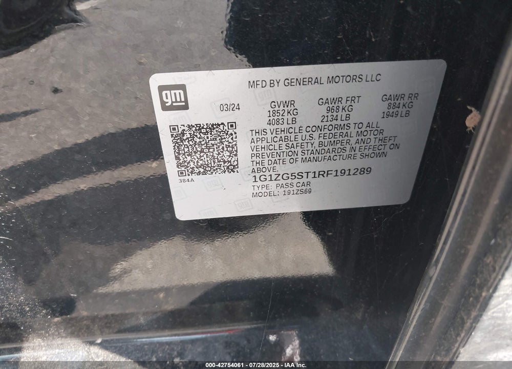 2024 CHEVROLET MALIBU VIN: 1G1ZG5ST1RF191289