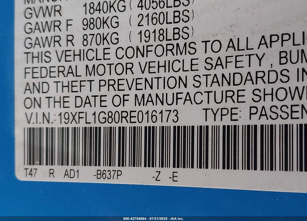 2024 HONDA CIVIC SPORT TOURING VIN: 19XFL1G80RE016173