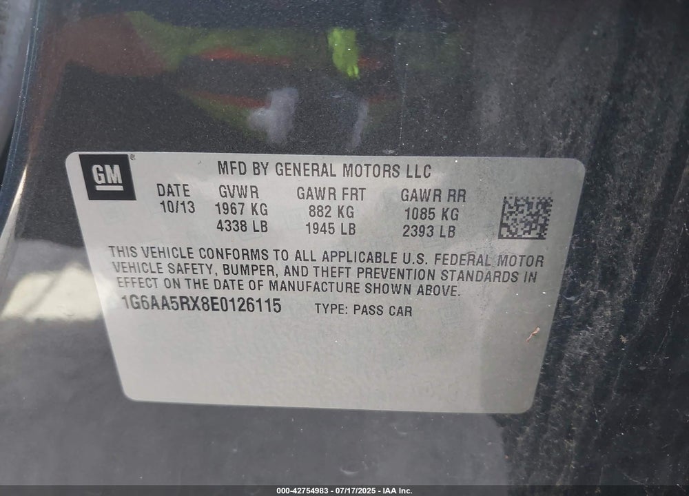 2014 CADILLAC ATS VIN: 1G6AA5RX8E0126115