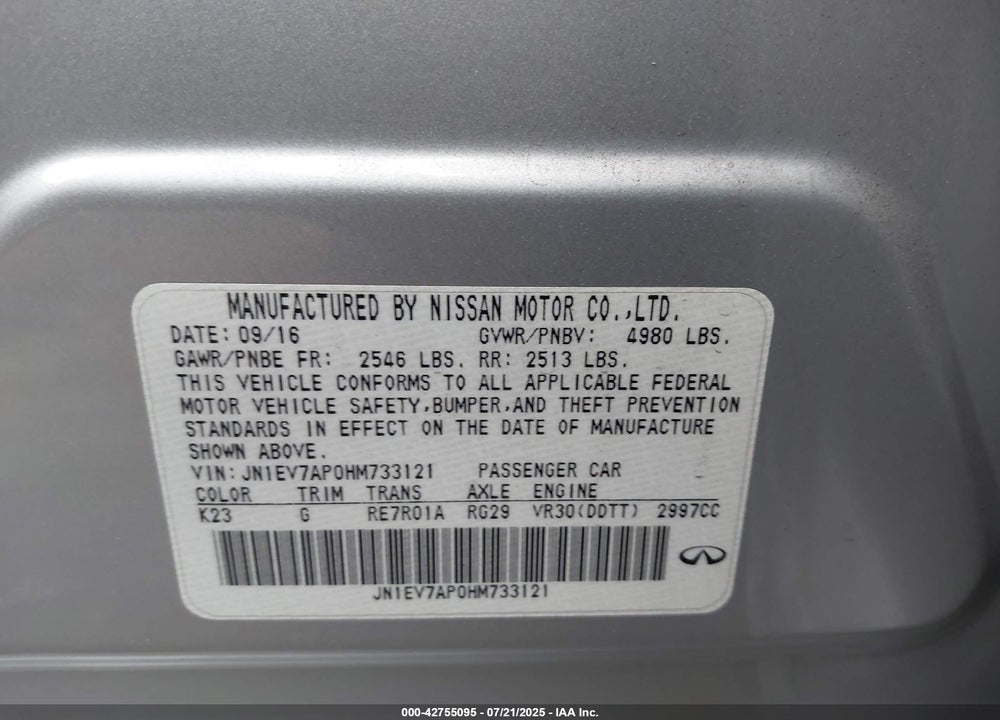 2017 INFINITI Q50 VIN: JN1EV7AP0HM733121