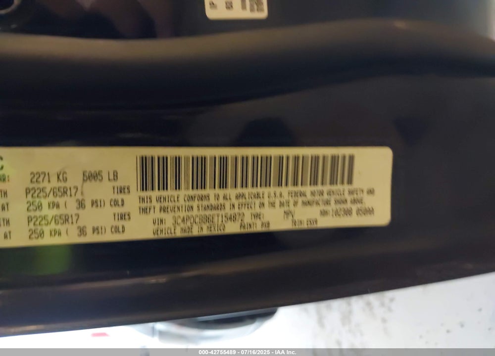 2014 DODGE JOURNEY VIN: 3C4PDCBB6ET154872