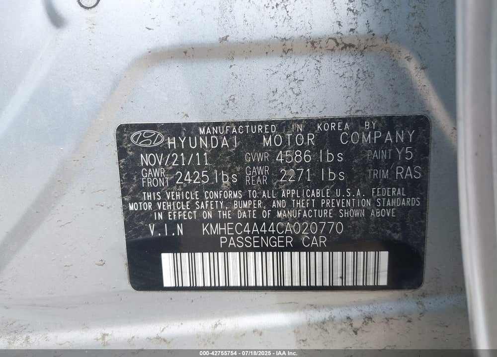2012 HYUNDAI SONATA HYBRID VIN: KMHEC4A44CA020770