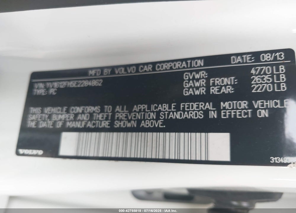 2014 VOLVO S60 VIN: YV1612FH5E2284862