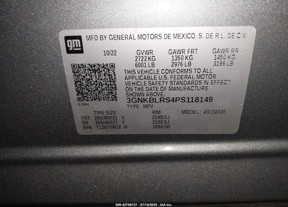2023 CHEVROLET BLAZER VIN: 3GNKBLRS4PS118149