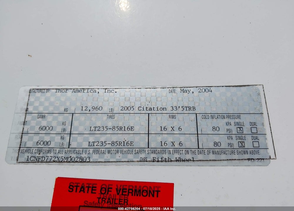 2005 CITATION OTHER VIN: 1CNFD772X5M002803