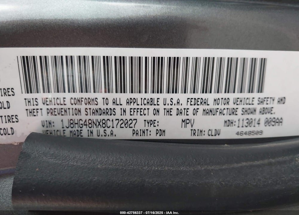 2008 JEEP COMMANDER VIN: 1J8HG48NX8C172027