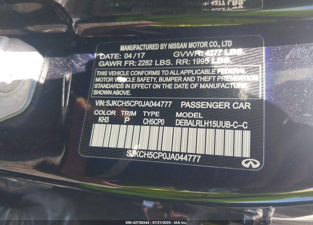 2018 INFINITI QX30 PREMIUM VIN: SJKCH5CP0JA044777