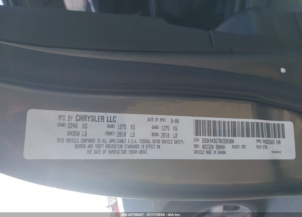 2008 DODGE CHARGER VIN: 2B3KA43G78H330300