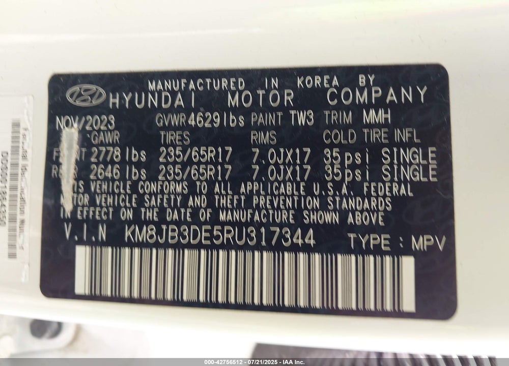 2024 HYUNDAI TUCSON VIN: KM8JB3DE5RU317344