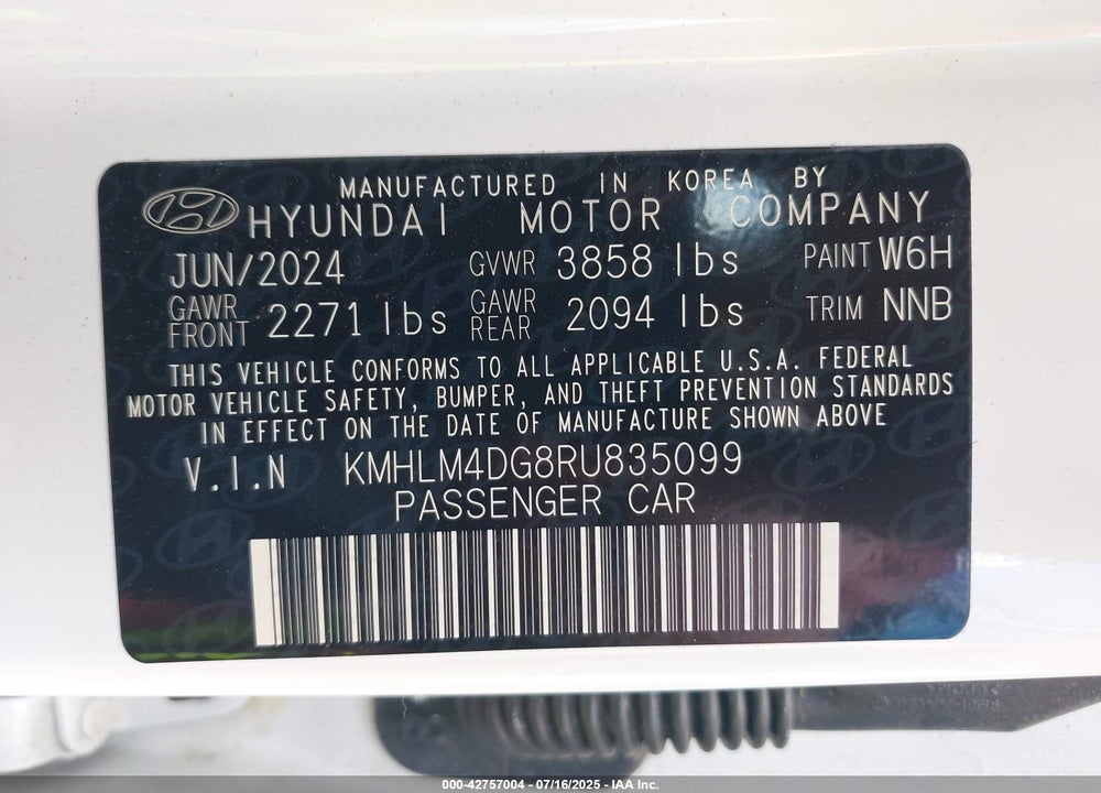 2024 HYUNDAI ELANTRA SEL VIN: KMHLM4DG8RU835099